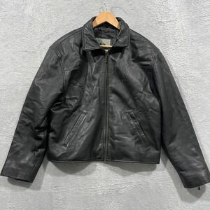 Vintage Burks Bay Leather Jacket‎ Thor Hammer Viking Embroidered Biker Moto 90s